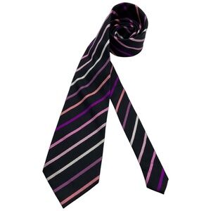 ALTEA Black/Purple Striped Silk LUXURY Tie ITALY